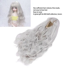 1/3BJD Doll Hair Soft Smoothly Silver Gray Naturally Curly BJD Doll Wavy HairWig