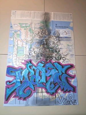 Graffiti Train Map - 23 x 34 Inches   Hand Painted NYC Artist MAKE$