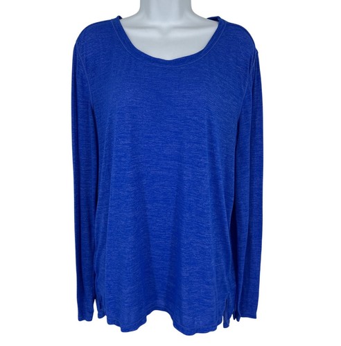 Athleta Odyssey Scoop Neck Long Sleeve Aster Blue Heather Top Size L