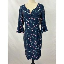 David Meister Floral Dress Navy Blue 6 Knee Length Midi