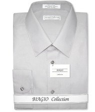 Biagio Mens 100 COTTON Solid SILVER GREY Color Dress Shirt sz 16.5 36/37