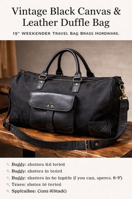 Vintage Canvas and Leather Weekender Bag with  Strap