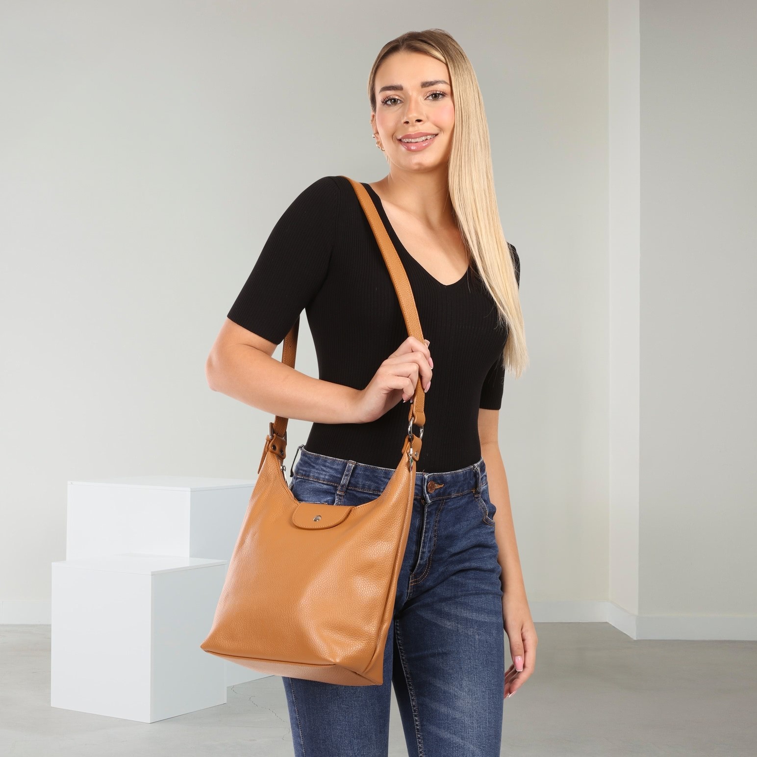 Florence borsa a tracolla da donna in pelle marrone chiaro OTF181C2 foto 2