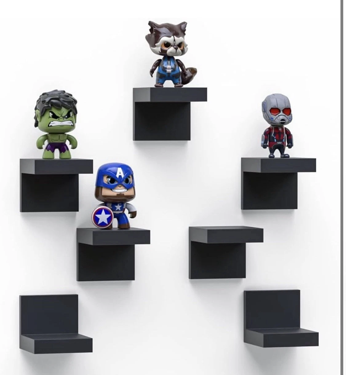 7-Pack Small Floating Shelves for Wall by RicherHouse, Plastic Black Shelf 4 ...
