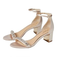 Jewel Badgley Mischka Women's Gold Glitter Ankle Strap Rhinestone Sandle Size 6