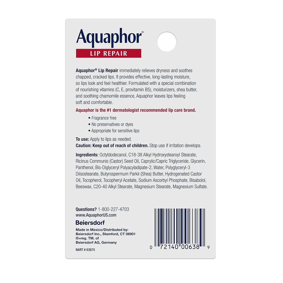 Paquete de 4 bálsamos para calmar manteca de karité Aquaphor LIP Repair severamente secos 0,35 oz/10 ml Foto 3 de 4