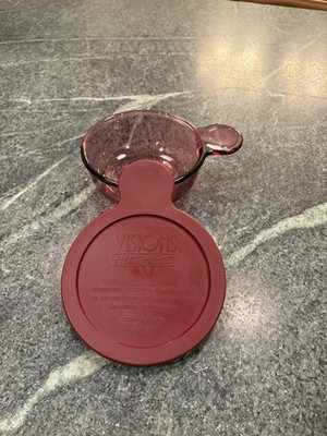 VTG Vision Corning Ware V-150-B USA Grab-It Bowl Cranberry Glass w/V-150-PC Lid