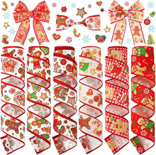 6 Rolls 30 Yards Christmas Wired Ribbon 2 Inch Gingerbread Nutcracker Snowfla...