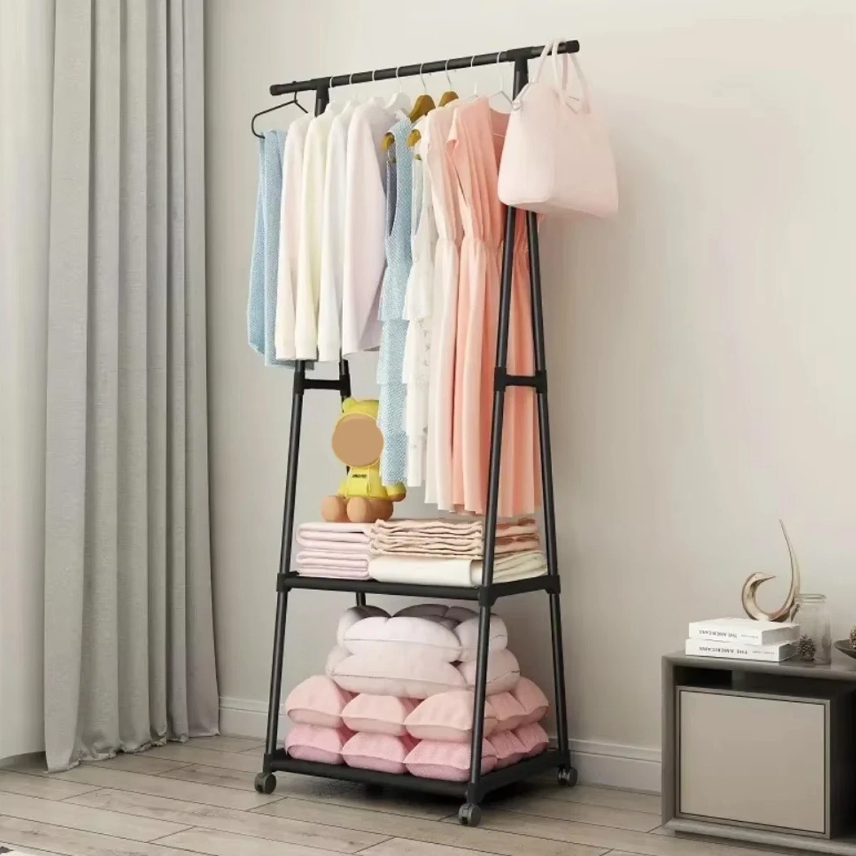 Floor Standing Thickened Triangle Coat Rack Clothes Drying Stable Space Saving
