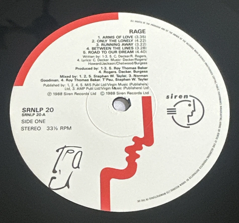 T'Pau – Rage -  12" Vinyl Album Lp Record EX / NM - Image 4 of 4