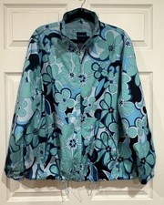 Catalina Women’s XL 16-18 Floral Print Turquoise Windbreaker Jacket Full Zip
