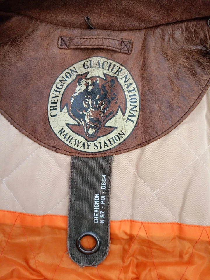 Chevignon Glaciee National Railway Station Men's leather bomber jacket Size L - Image 4 of 4