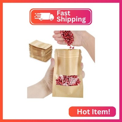 100 Pcs Small Resealable Seed Envelopes, Mini Zip Lock Kraft Bags with Window, 3