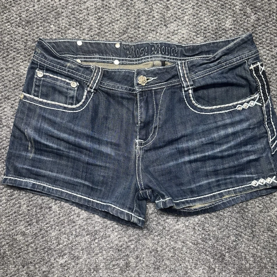 Rose Royce Y2k Micro Shorts Womens Low Rise Rhinestone Embellished READ Descript - Image 2 of 4
