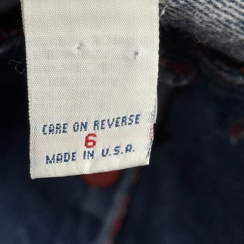 Vintage Oshkosh Bgosh Dress Girls 6 Blue Denim Plaid Sleeveless Made In USA - Image 4 of 4