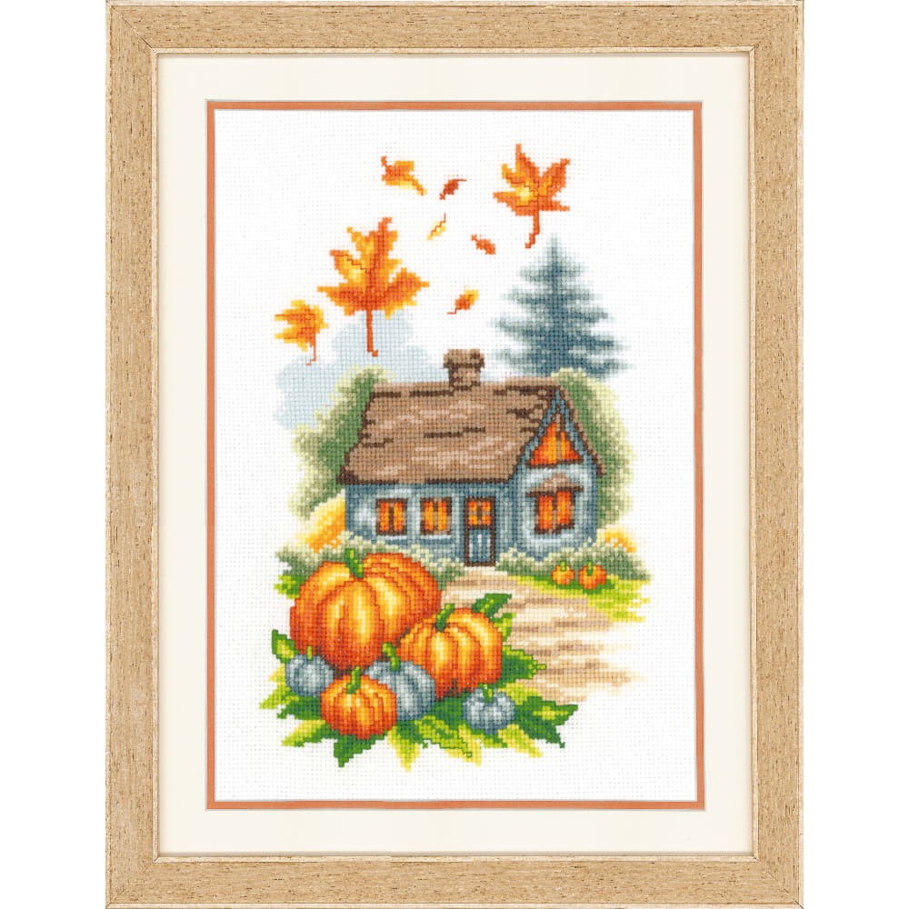 Vervaco counted cross stitch kit ""Autumn Cottage"", 19x28cm