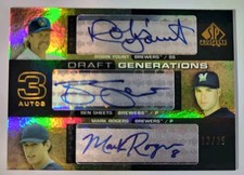 2004 SP Prospects Robin Yount Ben Sheets Mark Rogers Triple Auto #'d /25 BREWERS
