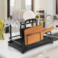 Kitchen Dish Drying Rack 2 Tier for Counter Dish Drainers Strainer W/ Drainboard