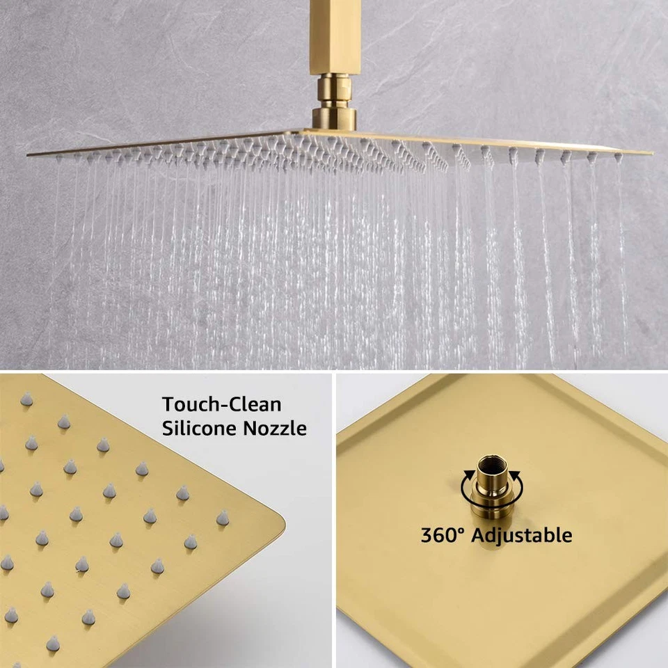 Brushed Gold Ceiling Mount Rain Shower System with 12 Inch Shower Head and Ha... - Image 4 of 4