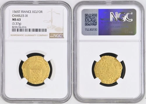 France - Charles IX - Ecu d'or 1565 Nantes - NGC MS 63 - TOP POP