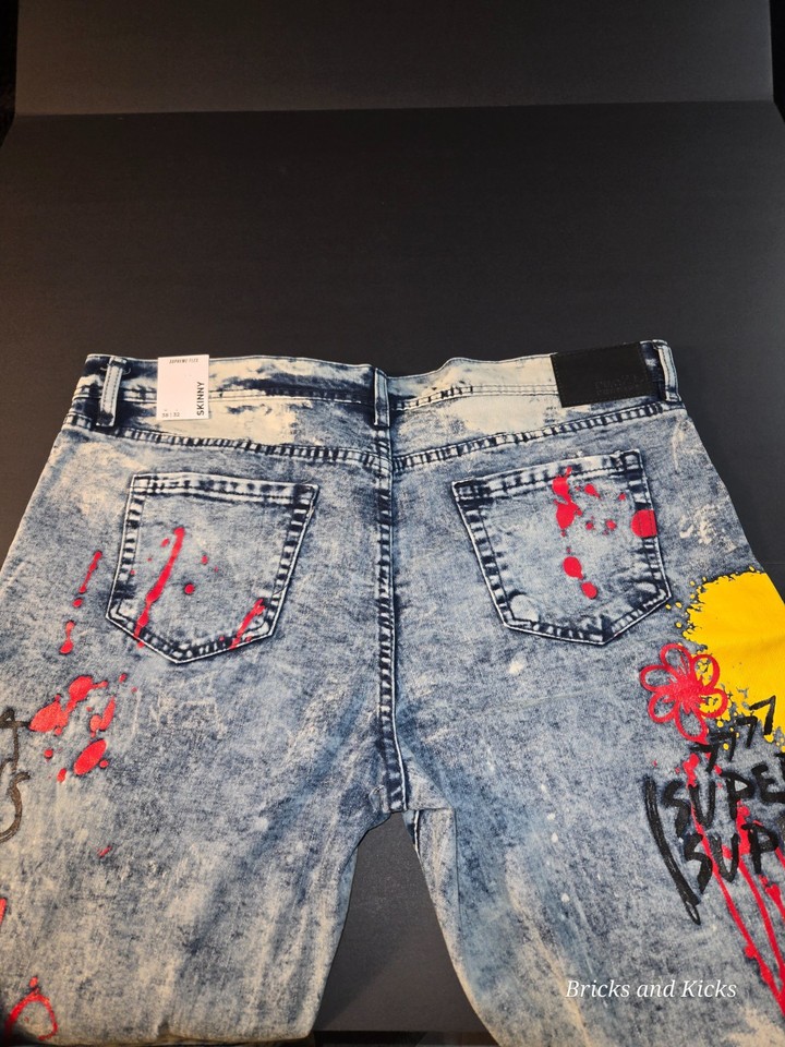 Rue 21 Premium Blue Design Patch Distressed Jeans Skinny Fit Men's ...