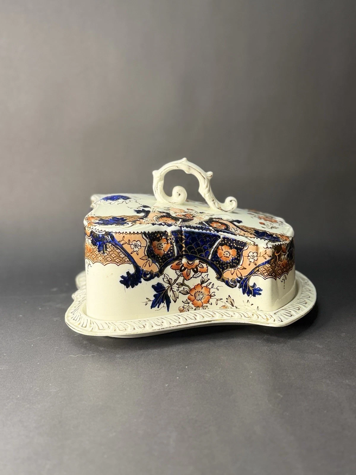 Antique Vintage Staffordshire Lidded Butter/Cheese Dish Gold Gilded
