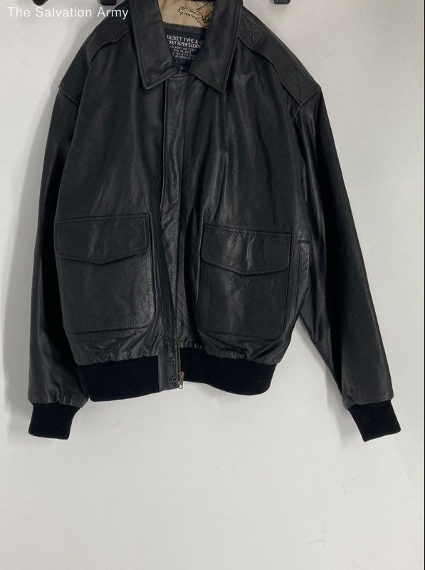 Jacket Flyer's Leather Mens Black US Army Type A-2 Flight Bomber Jacket Size L R