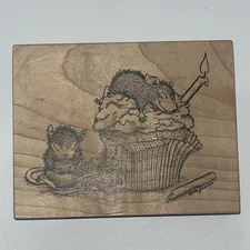 VTG House Mouse Birthday Cupcake #58 Stampa Rosa Santa Rosa 1998 Rubber Stamp