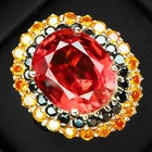 925 Sterling Silver Rose Gold Rings Glittering Sunset Orange Sapphire 9.45Ct