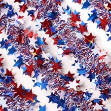 33 Ft 4th of July Red White Blue Star Tinsel Garland Patriotic Home Decor Set