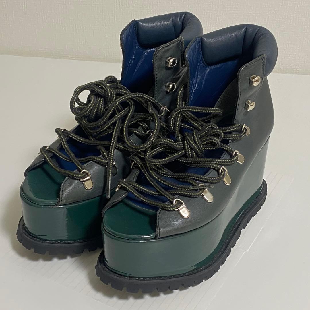 sacai Green Canvas High-Top Boots 8cm Heel Size 23cm Excellent Condition