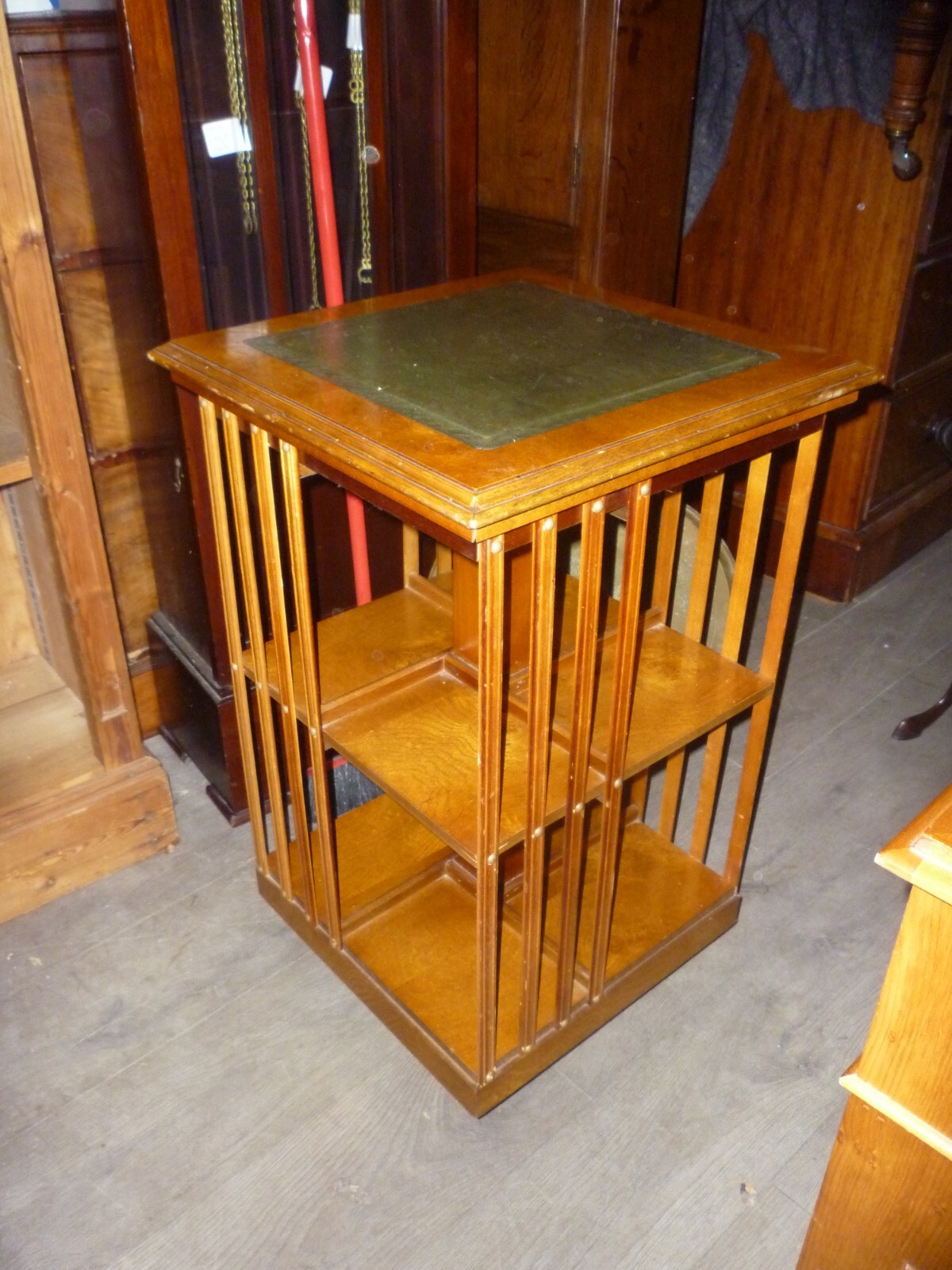 Vintage Leather Top Yew Wood Revolving Bookcase eBay