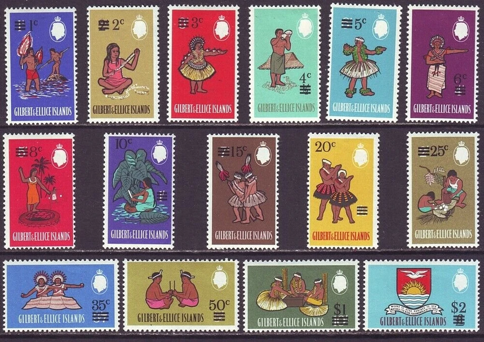 Gilbert & Ellice Islands 1966 SC 110-124 MH Set Surcharged - Image 3 of 3