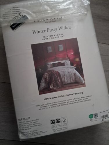 Laura Ashley Willow Winter Pussy brushed cotton Cranberry King duvet Cover set - Picture 10 of 13