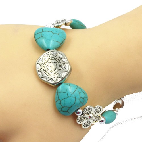 New Fashion Tibetan Silver Jewelry Beads Bangle Turquoise Chain Girl Bracelets - Picture 31 of 130