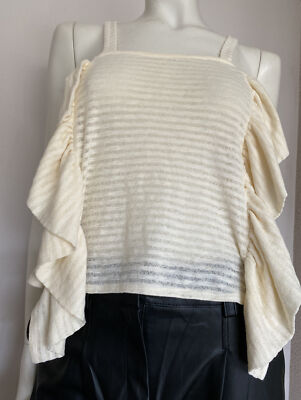 MANGO VOLANT SHIRT RÜSCHEN TOP Gr S LEICHTER STRICK VANILLE GELB NEU