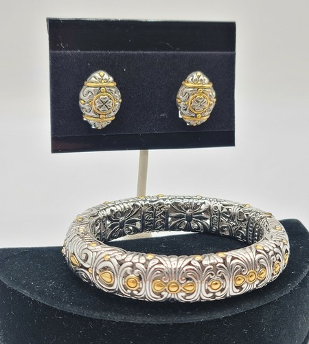 Vtg 2pc Set TJ Bracelet Bangle & Earrings Medieval Flower JOHN MEDEIROS Jewelry