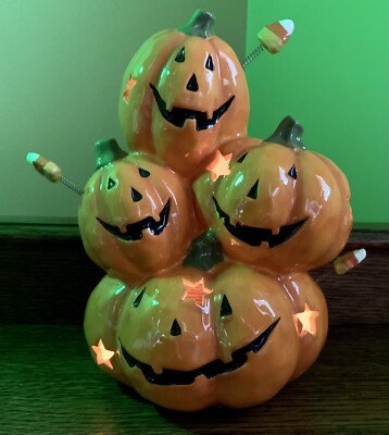 Retired Kohl's 8.5” Halloween STACKED JACK O LANTERN Tea Light