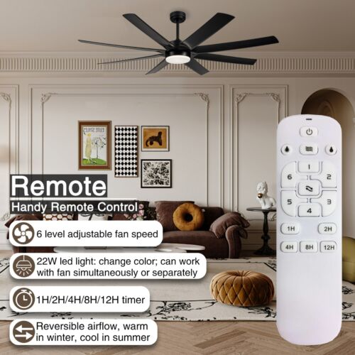 72 in Black Morden 8 Blades Large Ceiling Fan with 3CCT LED Light Kit and Remote - Picture 2 of 9