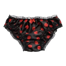 Black Red Satin Polkadot Frilly Sissy Panties Bikini Knicker Briefs Size 10-20
