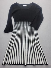 Calvin Klein Women Dress Medium Black White Sweater Dress Knee Length Striped