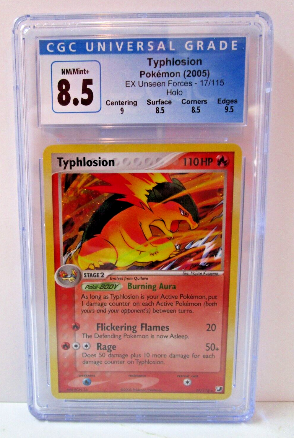 Typhlosion 17/115 [CGC 8.5] 2005 EX Unseen Forces Holo NM/Mint+ Subgrades