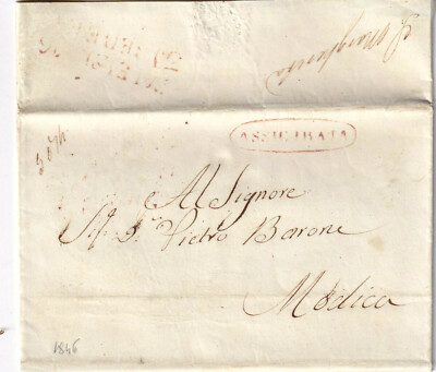 C1989 - KINGDOM OF THE TWO SICILIES, PREF. FROM PALERMO TO MODICA, INSURED (OVAL), 1846