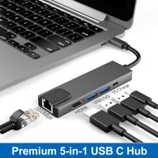 USB-C 5 in 1 Multiport HUB, USB 3.1, Tough Aluminum Alloy, RJ45 1Gb, HDMI 4k, PD