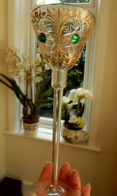 Antikes Moser Trinkglas SCHMUCKSCHLIFF STERN GOLD VERGOLDET Blumen 21cm 3floz