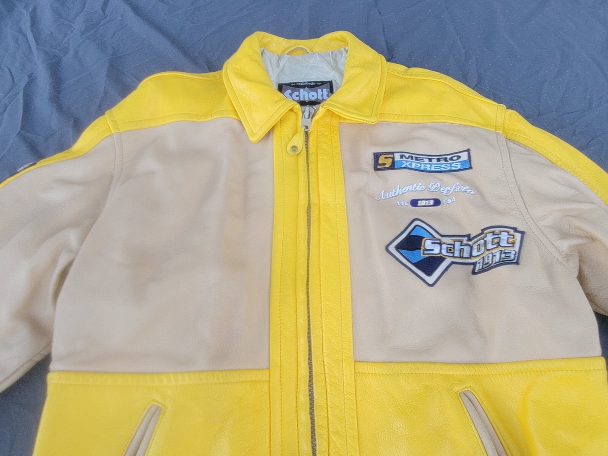 Rare VTG Schott Perfecto Leather Jacket Yellow USA Racing Jacket
