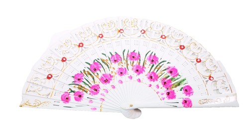 Chinese Wooden Hand Fan Hand-Painted & Carved Decorative with Box