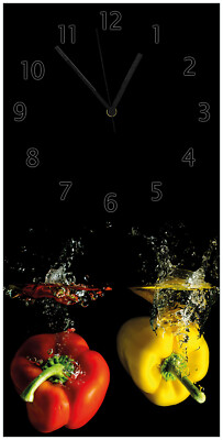 Wallario Wanduhr Bunte Küche  Paprika rot  gelb  orange grün Wasser Gemüse  Rot