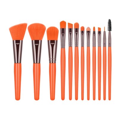 12 Pc Makeup Brush Set Fluorescent Orange (NEW)