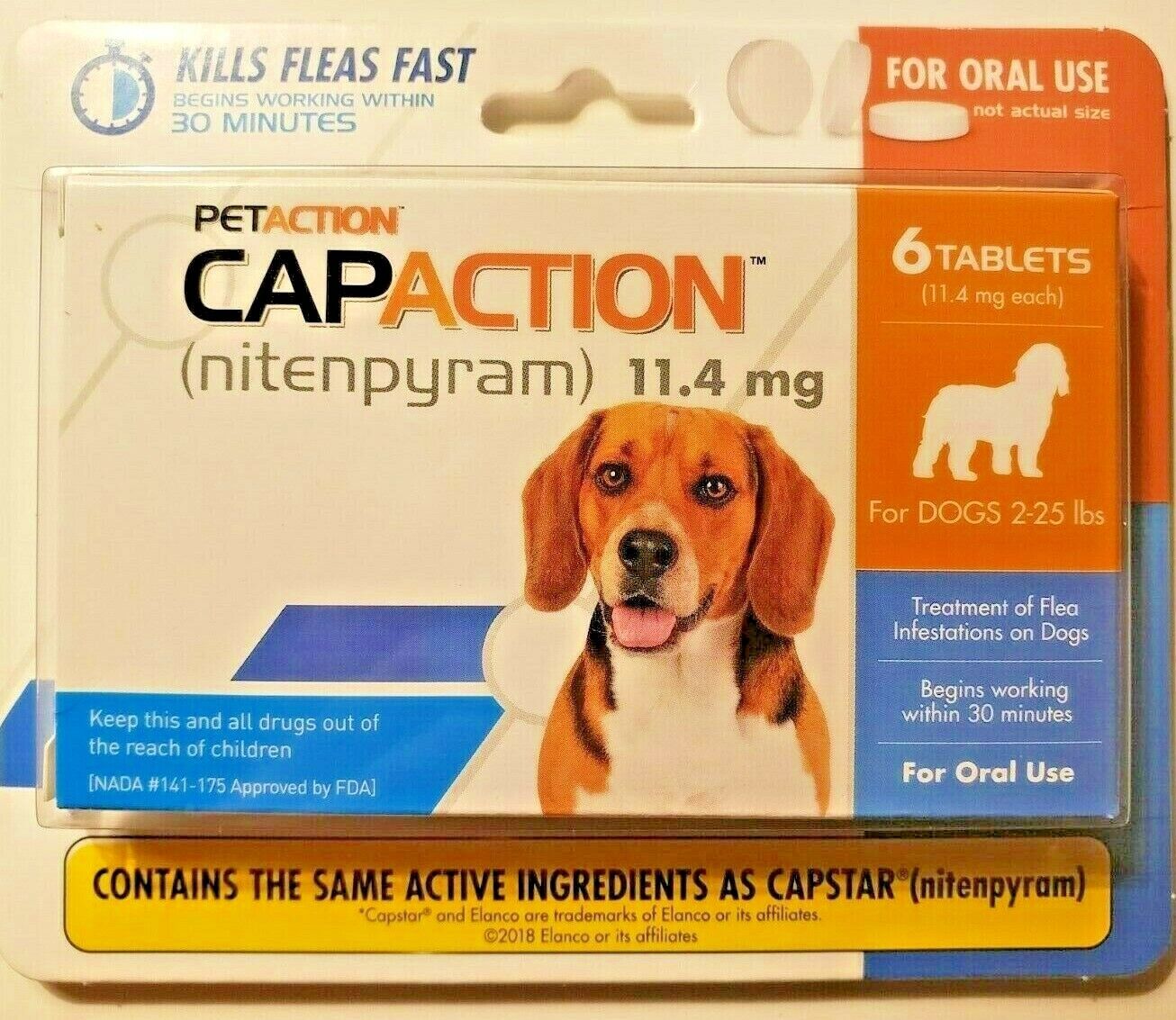 Petaction Capaction 6 tablets Kills Fleas Dogs 4-25 lbs lbs New Sealed 